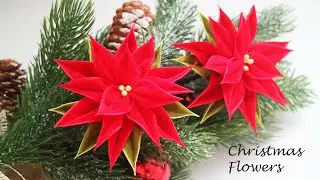 Stunning velvet ribbon Christmas decor 🌸 Poinsettia