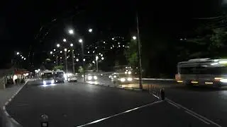 Trolleybus station at night.