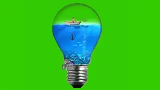 Floating boat inside bulb green screen, water green screen