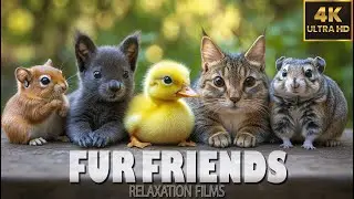 FUR FRIENDS 4K(60FPS)  | 8 Hours CUTE ANIMALS RELAXATION FILMS with Relaxing Jazz Music ♫