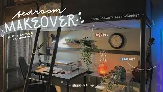 *semi-industrial* ROOM MAKEOVER for my brother! 🛠 (loft bed, desk set-up, & ikea haul)