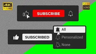 Subscribe black button all notification #6 | green screen, transparent background