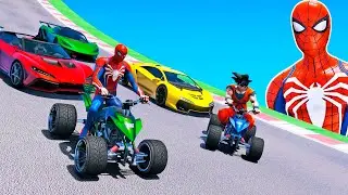 CARROS e MOTOS com HOMEM ARANHA e SUPER HERÓIS! NOVO Desafio Jetski e Quadriciclo na Rampa GTA V