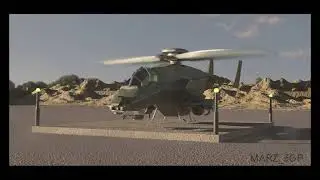 Semi Future Military Attack Helicopter Take Off 3D Blender Animation