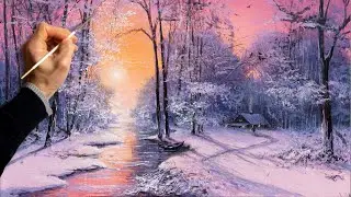 👍 Acrylic Landscape Painting - Winter Sunset / Easy Art / Drawing Lessons / Satisfying Relaxing.