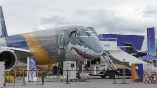 Shark Face Aircraft Steep Takeoff Embraer E190-E2  Walk around cockpit and cabin interior