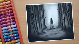 Scary Drawings - How To Draw Scary Ghost Scene with Oil Pastel || Horror Drawing