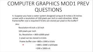 COMPUTER GRAPHICS MOD 1 PROBLEMS PREV YR QNS