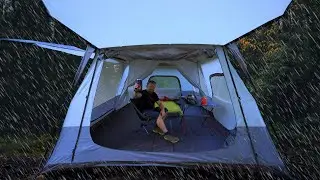 Rain Camping in the Largest Tent That I Have Ever Used
