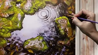 Painting Rain Drops | Painting Water Ripple in Acrylic | ASMR Painting