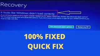 RECOVERY- How to Fix It Looks Like Windows Didnt Load Correctly on windows 10 ||  Blue screen error