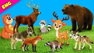 Learn the names and sounds of animals for kids. Sounds of a bear, fox, deer, hare