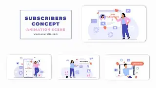 Subscribers Concept Flat Character Animation Scene After Effects Template