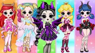 Angel or Devil: Princess Elsa, Ladybug, Harley Quinn and Peach | Paper Doll