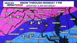 How much snow will we get Monday - DC, Maryland and Virginia