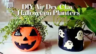 Air Dry Clay Halloween Planters DIY | Jack-o-lantern Planter & Ghost Planter