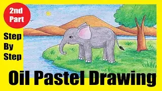 Oil Pastel Scenery of Elephant || Elephant drawing || Easy scenery drawing / Forest drawing / Animal