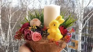 Декоративный подсвечник с зайчиком из Фикс Прайса.Easter composition.