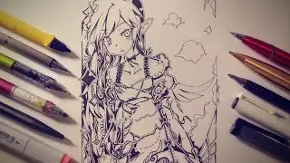 Ink Lineart drawing time lapse anime girl create original character