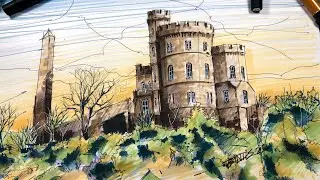 coloring a castle with markers