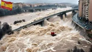 Historic floods are devastating Spain! The river broke and swept hundreds of cars into the water