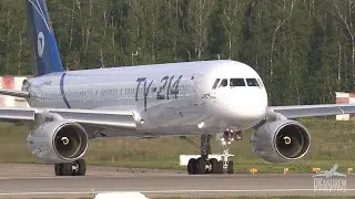 Tu-214 A new, but 15-year-old aircraft. Fast take off. Short run. Shooting 2 cameras. Domodedovo