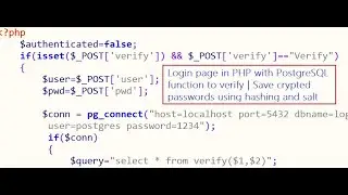 Login page in PHP with PostgreSQL function to verify | Save crypted passwords using hashing and salt