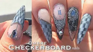 🤍Add checkerboard to black & white ombre nail 🖤 Unboxing/Nail ASMR/How to do ombre nails/chain nails