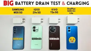 (5G) BATTERY Drain & Charging Test 🔋 SAMSUNG M35 5G vs iQOO Z9 vs VIVO T3x vs OnePlus Nord CE 4 Lite