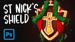 Speed Painting a Stylized Christmas Shield - St Nick's Shield