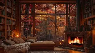 Autumn in the Forest | Cozy Cabin Ambience with Jazz, Rain, and Fireplace for Relaxation 🍁