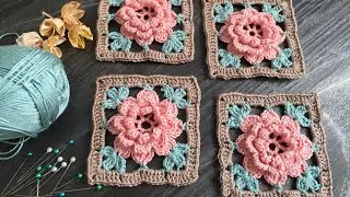 Crochet flower square motif | crochet 3D flower motif tutorial | Crochet tutorial