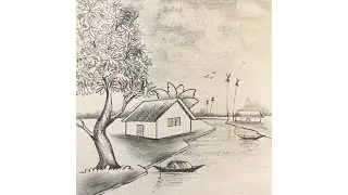 Simple scenery drawing with pencil | easy landscape art