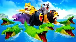Epic River Crossing: Wild Animals Escape the Forest | Lion, Tiger, Elephant Giraffe Bear Fox