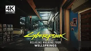 Cyberpunk 2077 - Relaxing Walking Tour - Wellsprings - Night City - 4k