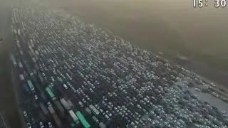 Watch the incredible footage of a 50-lane holiday traffic jam in China