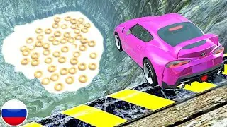 МАШИНА ПАДАЕТ В МОЛОКО С ГИГАНТСКИМИ ХЛОПЬЯМИ BeamNG Drive