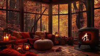 Autumn Cabin Ambience: Smooth Jazz, Rain, and Fireplace for Peaceful Sleep 🍂