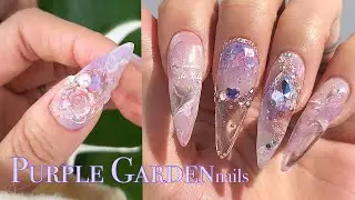 Subtitles) 💜Purple Garden Nails/Easy Marble Nails/Nail ASMR/Syrup Gel