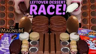 ASMR LEFTOVER DESSERT RACE! CHOCOLATE CREAM MOCHI, MILKA OREO SANDWICH BAR, MAGNUM, KITKATS 먹방