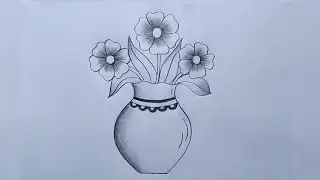 Easy And Simple Flower Pot Drawing| Flower Vase drawing| How to draw flower pot with pencil
