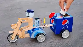 Cycle Rickshaw With Robot - Ice Cream Trolley From Pepsi Cans - Electric Bike 3 Wheels