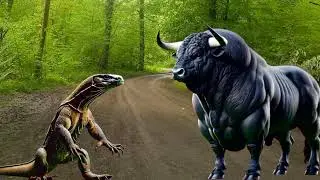 Komodo Standing VS Giant Black Bull. - Animated Video.