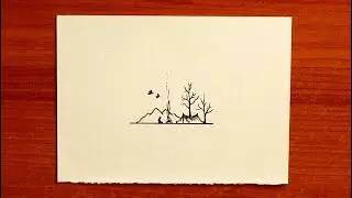 Minimal art landscape drawing | Line art | How to draw a landscape with black pen