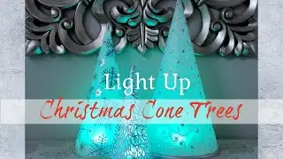 DIY Christmas Cone Trees that light up! for Christmas in July.