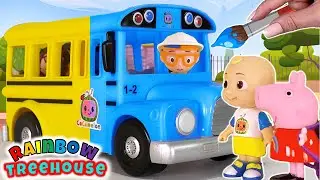 Cocomelon Friends Peppa Pig in Wrong Colors School Bus with Blippi