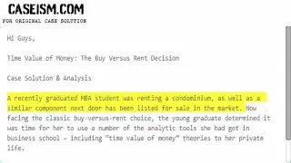 Time Value of Money: The Buy Versus Rent Decision Case Solution & Analysis Caseism.com