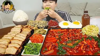 ASMR MUKBANG 집밥 먹방! 매콤낙지볶음 마늘 보쌈 계란후라이 김치 FIRE NOODLE SPICY SEAFOOD PORK BELLY EATING SOUND!