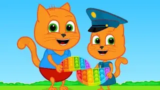 Cats Family in English - The policeman stole the toy Cartoon for Kids