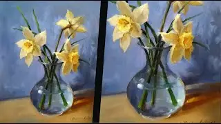 ВЕСЕННИЙ букет маслом. Как нарисовать нарциссы. SPRING bouquet painting. How to paint yellow flowers